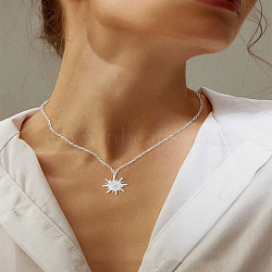 1Pc Zinc Alloy Sun Pendant Cable Chain Necklaces, Platinum, 16.54 inch(42cm)(NJEW-LP0003-21P)
