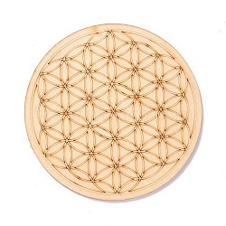 Basswood Carved Round Cup Mats, Chakra Flower Of Life Coaster Heat Resistant Pot Mats, for Home Kitchen, Floral Pattern, 100x3mm(DJEW-M006-02)