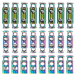 24Pcs 3 Styles Alloy Spring Cord Locks, 2-Hole, Rainbow Color, 22.5~31.5x7.5~8.5x5.5~8mm, Hole: 3.5~6mm, 8pcs/style(FIND-HS0001-96)