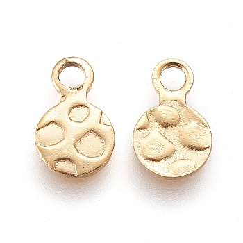 Ion Plating(IP) 304 Stainless Steel Charms, Textured, Flat Round with Bumpy, Golden, 9.5x6x0.8mm, Hole: 2mm