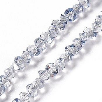 Transparent Electroplate Glass Beads Strands, Pearl Luster Plated, Faceted, Bowknot, Light Steel Blue, 6x8x7.5mm, Hole: 1.5mm, about 93~97pcs/strand, 20.87~21.26 inch(53~54cm)