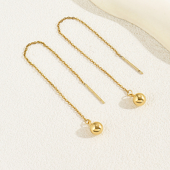 Geometric Circle Earrings with Tassel Studs Stainless Steel Chain, Round, Real 18K Gold Plated