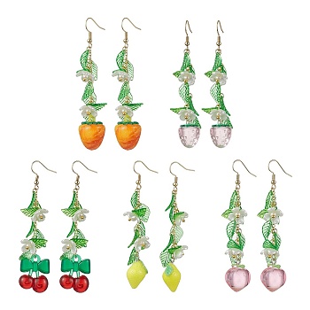 5 Pairs Acrylic 304 Stainless Steel Dangle Earrings, Fruit, Mixed Shapes, 78~81mm, 5pair/set