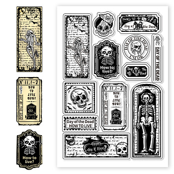 PVC Plastic Clear Stamps, for DIY Scrapbooking, Photo Album Decorative, Cards Making, Skeleton, 160x110mm