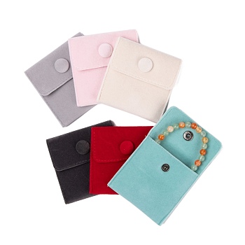 6Pcs 6 Style Square Velvet Jewelry Bags, with Snap Fastener, Mixed Color, 7~10x7~10x0.95~1cm, 1pc/style