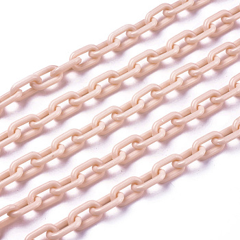 ABS Plastic Cable Chains, Oval, Misty Rose, 13.5~14x8x2mm, 14.9 inch~15.35 inch(38~39cm)/strand