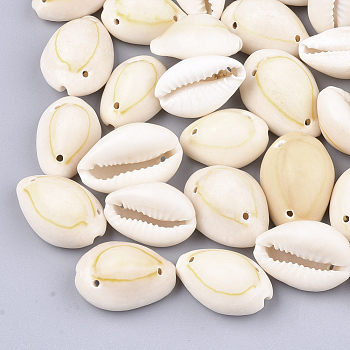 Cowrie Shell Links connectors, Old Lace, 22~27x16~19x11~14mm, Hole: 1.5mm, about 150pcs/500g