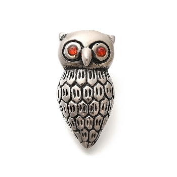 304 Stainless Steel Pendants, with Rhinestone, Antique Silver, Owl Charm, Hyacinth, 27x13.5x12.5mm, Hole: 6x4.5mm