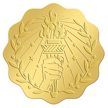 Self Adhesive Gold Foil Embossed Stickers, Medal Decoration Sticker, Fire Pattern, 50x50mm