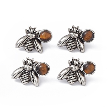Natural Tiger Eye Bee Stud Earrings, Antique Silver Alloy Earrings with Brass Pins for Women, 15.5x20.5mm, Pin: 0.8mm