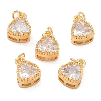 Real 18K Gold Plated Brass Inlaid Cubic Zirconia Charms, with Jump Ring, Long-Lasting Plated, Triangle, Clear, 9.5x7x4mm, Jump Ring: 4x0.5mm, 2.5mm Inner Diameter