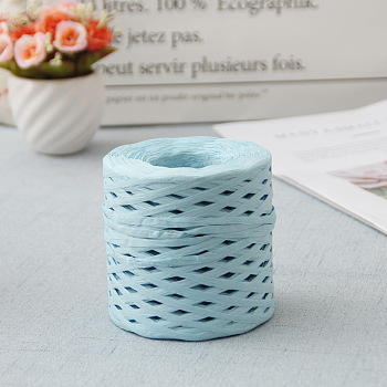 Raffia Ribbon, Packing Paper String, Raffia Twine Paper Cords for Gift Wrapping and Weaving, Light Cyan, 3~4mm, about 218.72 Yards(200m)/Roll
