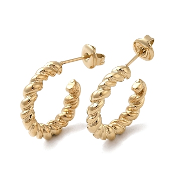 304 Stainless Steel Twist Stud Earrings, Half Hoop Earrings for Women, Real 18K Gold Plated, 19x3.5mm