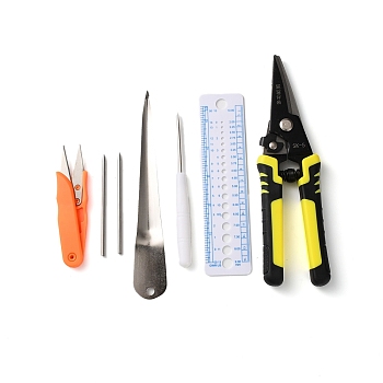 Pricker Sewing Tool Kits, including Carbon Steel Scissors, PP Handle Awls, 430 Stainless Steel Woven Rattan Tools and Plastic Measuring Rulers, Mixed Color