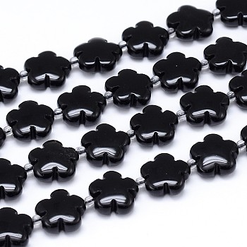 Natural Black Onyx Flower Bead Strands, Dyed & Heated, 15x5mm, Hole: 1mm, about 27pcs/strand, 15.7 inch