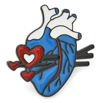 Heart Enamel Pins, Alloy Brooches for Backpack Clothes, Cornflower Blue, 28x27mm