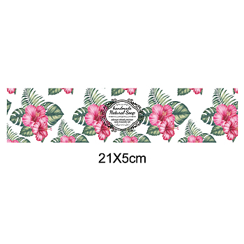 Handmade Soap Paper Tag, Both Sides Coated Art Paper Tape with Tectorial Membrane, Rectangle with Leaf/Flower Pattern & Word, for Soap Packaging, Deep Pink, 210x50mm