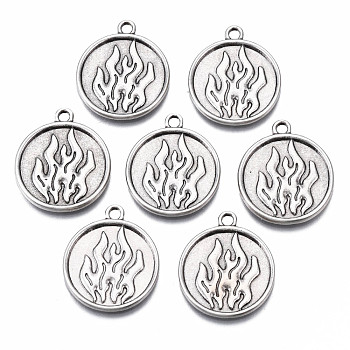 Tibetan Style Alloy Pendant Enamel Settings, Cadmium Free & Nickel Free & Lead Free, Flat Round with Flame, Thailand Sterling Silver Plated, 23x19.5x1.5mm, Hole: 2mm