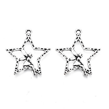 Tibetan Style Alloy Pendants, Cadmium Free & Lead Free, Star with Fairy, Antique Silver, 29x25x2mm, Hole: 1.8mm, about 550pcs/1000g