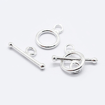 925 Sterling Silver Toggle Clasps, Ring, Silver, Ring: 12.5x9x1.5mm, Hole: 2mm, Bar: 15~16.5x6x2mm, Hole: 2mm