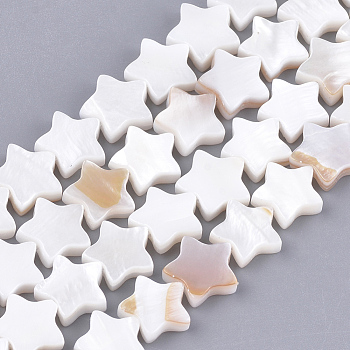 Natural Freshwater Shell Beads Strands, Star, Creamy White, 9.5x10x3mm, Hole: 1mm, about 40pcs/strand, 13.39 inch