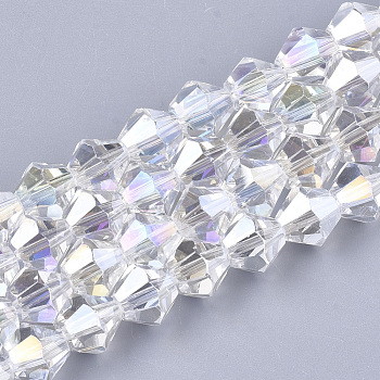 Electroplate Glass Beads Strands, AB Color Plated, Faceted, Bicone, Clear AB, 7.5~8x7.5~8mm, Hole: 1.5mm, about 40pcs/strand, 11.81 inch