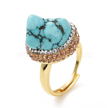 Adjustable Natural Turquoise Nugget Adjustable Ring with Rhinestone(RJEW-A011-10G)-2