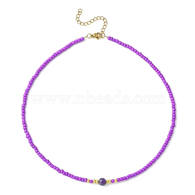 Natural & Synthetic Mixed Gemstone & Glass Seed Beaded Necklace with 304 Stainless Steel Clasp for Women(NJEW-JN04420)-2