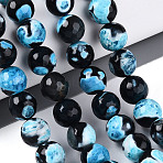Dyed & Heated Natural Fire Crackle Agate Beads Strands, Round, Faceted, Deep Sky Blue, 9.5~10mm, Hole: 0.8~1.3mm, about 37~38pcs/strand, 14.17~14.96 inch(36~38cm)(G-N359-01B-05)