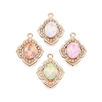 Alloy Glass Pendants, with Rhinestone, Cadmium Free & Lead Free, Rhombus Charms, Mixed Color, 22.5x17.5x6mm, Hole: 1.6mm(X-PALLOY-N176-62KCG)