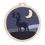 Punch Embroidery Beginner Kit, including Instruction Sheet, Yarn, Punch Pen, Cotton Fabric, Plastic Embroidery Hoop & Needle, Christmas Reindeer, 29x29cm(DIY-P077-002)