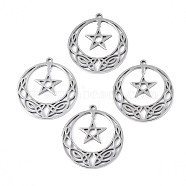 201 Stainless Steel Pendants, Flat Round with Star, Stainless Steel Color, 27x25x1.5mm, Hole: 1.4mm(STAS-N098-044P)