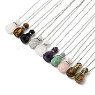 Openable Faceted Natural & Synthetic Mixed Stone Perfume Bottle Pendant Necklaces for Women, 304 Stainless Steel Cable Chain Necklaces, Stainless Steel Color, 18.54 inch(47.1cm)(NJEW-F296-02P)