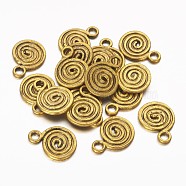 Tibetan Style Alloy Antique Golden Pendants, Lead Free & Nickel Free & Cadmium Free, Flat Round, 13.5mm wide, 18mm high, 1.5mm thick, hole: 3mm(X-GLF0135Y-NF)