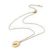 Enamel Oval with Birth Flower Pendant Necklace, Golden 304 Stainless Steel Jewelry for Women, March Daffodil, 15.67~16.26 inch(39.8~41.3cm)(STAS-H174-02G-C)
