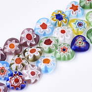 Handmade Millefiori Lampwork Beads Strands, Heart, Colorful, 10x10x4mm, Hole: 1mm, about 37pcs/strand, 13.38 inch(LAMP-S191-09)