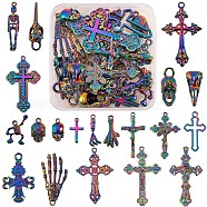 20 Pcs 316L Surgical Stainless Steel Charms & Pendants & Big Pendants, Cross & Skull & Skeleton & Claw, Rainbow Color, 29~65x9~40mm(JX095A)