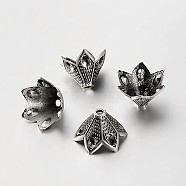 Tibetan Style Alloy Flower Bead Caps, Antique Silver, 12x18mm, Hole: 2mm(TIBEB-O005-01)