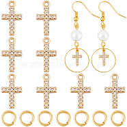 14Pcs Cubic Zirconia Charms, Real 18K Gold Plated, with Brass Findings, Cross, Clear, with 14Pcs Brass Open Jump Rings, Real 18K Gold Plated, 11x6.5x2mm, Hole: 0.8mm(KK-CN0002-82)