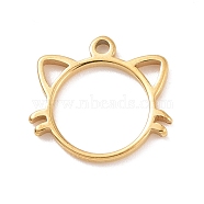 304 Stainless Steel Charms, Cat Head Charms, Golden, 10x11x1mm, Hole: 1mm(STAS-G287-09G)