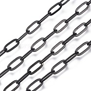 304 Stainless Steel Cable Chains, Paperclip Chains, Drawn Elongated Cable Chains, Soldered, with Spool, Electrophoresis Black, 9.7x4.2x0.9~1mm, about 32.8 Feet(10m)/roll(CHS-M002-01B)