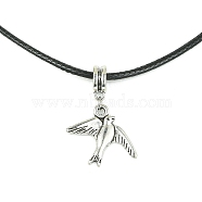 Alloy Bird Pendant Necklaces, with Imitation Leather Cords, Antique Silver, 17.20 inch(43.7cm), Pendant: 18.5x22mm(NJEW-JN04558-02)
