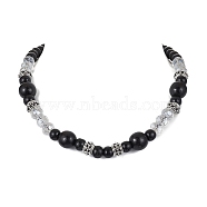 Natural Wood & Glass Round Beaded Necklace, Black, 20.94 inch(53.2cm)(NJEW-JN04477)