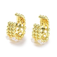 Brass Cuff Earrings with ABS Imitation Pearl Beaded, Non Piercing Earrings, Real 18K Gold Plated, 13x8mm(EJEW-D088-16G)