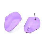 Spray Painted Iron Stud Earring Findings, with Vertical Loops, Twist Oval, Medium Orchid, 26x18mm, Hole: 3mm, Pin: 0.7mm(IFIN-N008-020A)