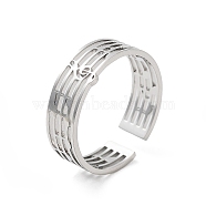 304 Stainless Steel Cuff Adjustable Ring, Staff, Stainless Steel Color, Adjustable(RJEW-Q810-01G)
