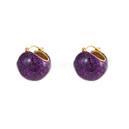 304 Stainless Steel Round Ball Hoop Earrings, with Resin, Purple, 21.5x20mm(RG8509-4)