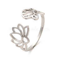 304 Stainless Steel Open Cuff Rings, Flower, US Size 8(18.1mm)(RJEW-Q808-03A-P)