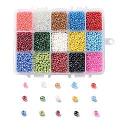375G 15 Colors Glass Seed Beads, Opaque Colors Lustered, Round, Mixed Color, 8/0, 3~4x2~3mm, Hole: 0.8~1mm, 25g/color(SEED-JP0004-04-3mm)
