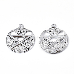 304 Stainless Steel Pendants, Flat Round with Star, Stainless Steel Color, 29x25x2mm, Hole: 2mm(STAS-N098-075P)